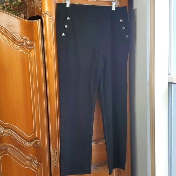Fit Sight, women's black stretch pants. Size 14. 6 decorative‎ silver buttons. - Picture 1 of 9